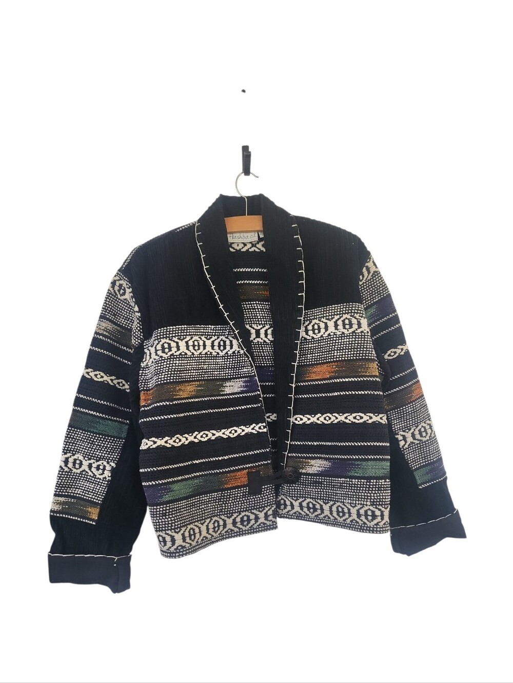 Vintage 90's Flashback Southwestern Boho Shawl Collar 1 Button Blazer Jacket M